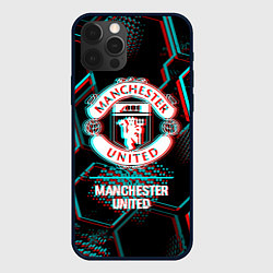 Чехол iPhone 12 Pro Manchester United FC в стиле glitch на темном фоне