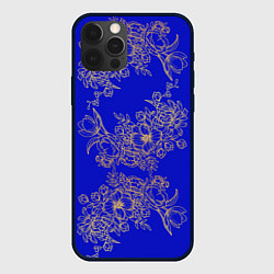 Чехол для iPhone 12 Pro Узоры на синем, цвет: 3D-черный