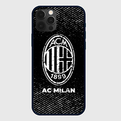 Чехол iPhone 12 Pro AC Milan с потертостями на темном фоне