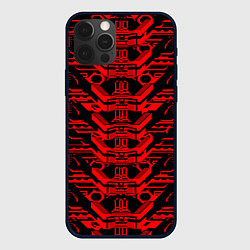 Чехол iPhone 12 Pro Красная техно-броня на чёрном фоне