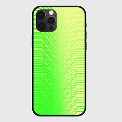 Чехол для iPhone 12 Pro Зелёные градиентные линии, цвет: 3D-черный