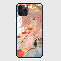 Чехол iPhone 12 Pro Genshin Impact Яэ Miko smile kitsune