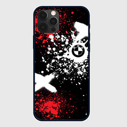 Чехол для iPhone 12 Pro BMW на фоне граффити и брызг красок, цвет: 3D-черный