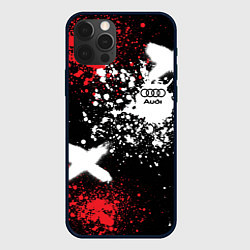 Чехол для iPhone 12 Pro Ауди на фоне граффити и брызг красок, цвет: 3D-черный