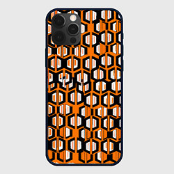 Чехол iPhone 12 Pro Техно узор из шестиугольников оранжевый