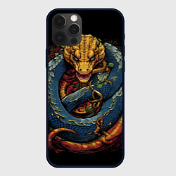 Чехол iPhone 12 Pro Желто-синий дракон муай-тай