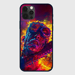Чехол iPhone 12 Pro Человек с пилой в брызгах краски