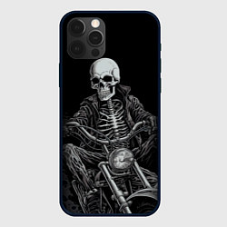Чехол для iPhone 12 Pro Скелет на мотоцикле, цвет: 3D-черный