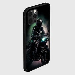 Чехол для iPhone 12 Pro Спорт мотоциклист и дым, цвет: 3D-черный — фото 2