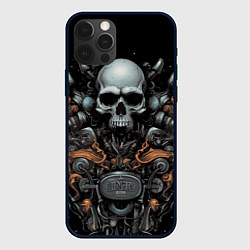 Чехол для iPhone 12 Pro Череп мотоциклиста, цвет: 3D-черный