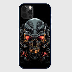 Чехол для iPhone 12 Pro Металлический череп мотоциклиста, цвет: 3D-черный