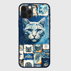 Чехол iPhone 12 Pro Кошка на дениме - пэчворк