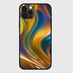 Чехол для iPhone 12 Pro Жидкий разноцветный металл, цвет: 3D-черный