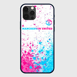 Чехол iPhone 12 Pro Manchester United neon gradient style посередине