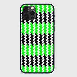 Чехол iPhone 12 Pro Вертикальные чёрно-зелёные полосы