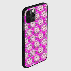Чехол для iPhone 12 Pro Цветочный паттерн на ярко-розовом фоне, цвет: 3D-черный — фото 2