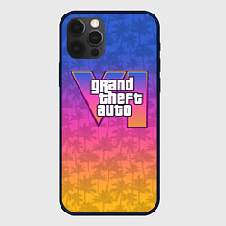 Чехол для iPhone 12 Pro GTA 6 - пальмы и логотип, цвет: 3D-черный