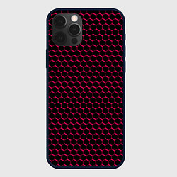 Чехол iPhone 12 Pro Чёрно-розовый паттерн соты