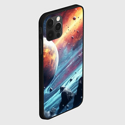 Чехол для iPhone 12 Pro Объемный космос и планеты, цвет: 3D-черный — фото 2