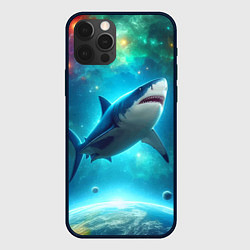 Чехол iPhone 12 Pro Большая белая акула в космическом пространстве
