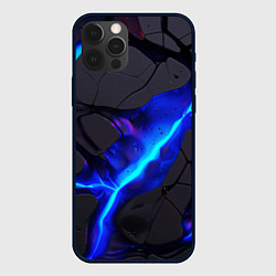 Чехол iPhone 12 Pro Темный синий неон из разлома плит