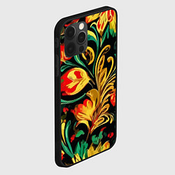 Чехол для iPhone 12 Pro Хохлома акварель, цвет: 3D-черный — фото 2