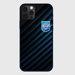 Чехол iPhone 12 Pro Синяя абстракция и герб России