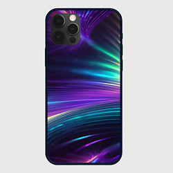 Чехол для iPhone 12 Pro Неоновые лучи на фиолетовом фоне, цвет: 3D-черный