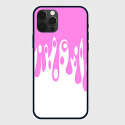 Чехол iPhone 12 Pro Потеки розовой краски на белом