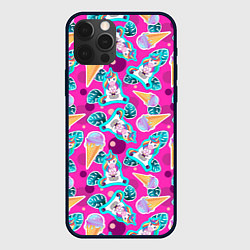 Чехол для iPhone 12 Pro Единорог с мороженым паттерн, цвет: 3D-черный