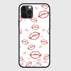 Чехол для iPhone 12 Pro Паттерн красные губы на белом - lips classic, цвет: 3D-черный