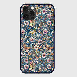 Чехол iPhone 12 Pro Летний узор с цветами и бабочками