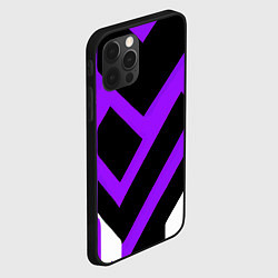Чехол для iPhone 12 Pro Фиолетово-белые полосы на чёрном фоне, цвет: 3D-черный — фото 2