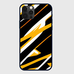 Чехол iPhone 12 Pro Жёлто-белые полосы и чёрный фон