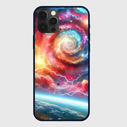 Чехол для iPhone 12 Pro Полёт к далёкой галактике - неоновый космос, цвет: 3D-черный