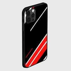 Чехол для iPhone 12 Pro Бело-красные полосы на чёрном фоне, цвет: 3D-черный — фото 2