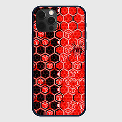 Чехол iPhone 12 Pro Техно-киберпанк шестиугольники красный и чёрный с