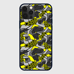Чехол для iPhone 12 Pro Шестиугольная текстура желтого камуфляжа, цвет: 3D-черный