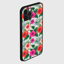 Чехол для iPhone 12 Pro Цветы гибискуса и листья мальмы летний тропический, цвет: 3D-черный — фото 2