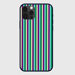Чехол для iPhone 12 Pro Фиолетово-зелёный полосатый, цвет: 3D-черный