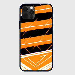 Чехол iPhone 12 Pro Чёрно-белые полосы на оранжевом фоне