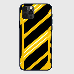 Чехол iPhone 12 Pro Чёрно-белые полосы на жёлтом фоне