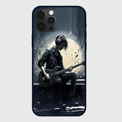 Чехол iPhone 12 Pro Играющий на гитаре в свете Луны музыкант