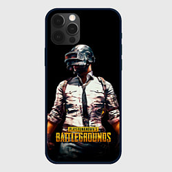 Чехол iPhone 12 Pro PUBG игрок на закате черный фон