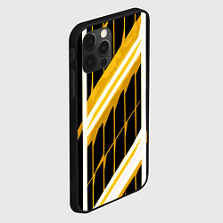 Чехол для iPhone 12 Pro Бело-жёлтые линии на чёрном фоне, цвет: 3D-черный — фото 2