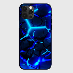 Чехол iPhone 12 Pro Яркие голубые неоновые плиты в разломе