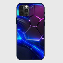 Чехол для iPhone 12 Pro Микс разломленных плит и неоновое свечения, цвет: 3D-черный