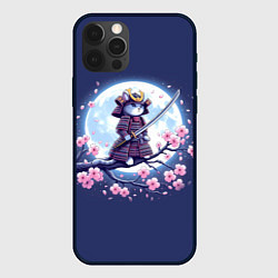 Чехол iPhone 12 Pro Котёнок самурай - цветущая сакура