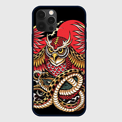 Чехол для iPhone 12 Pro Сова со змеёй в японском стиле, цвет: 3D-черный
