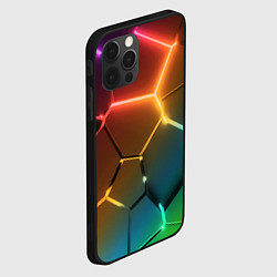 Чехол для iPhone 12 Pro Радужные неоновые плиты в разломе градиент, цвет: 3D-черный — фото 2
